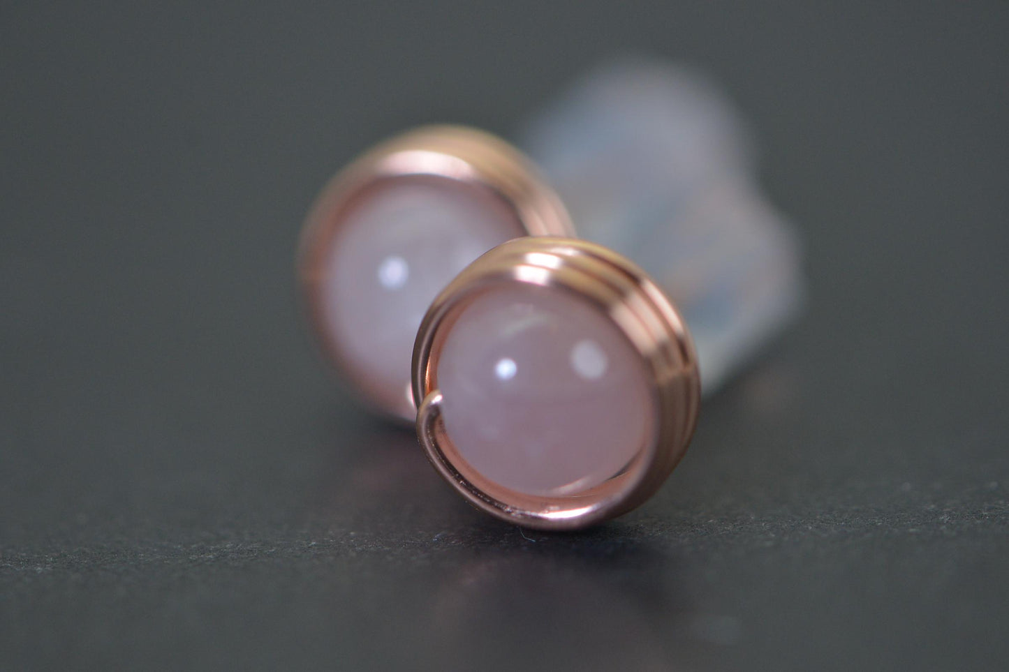 Natural Kunzite Light Purple- Pink  Handmade Copper Wire Wrapped Stud Earrings