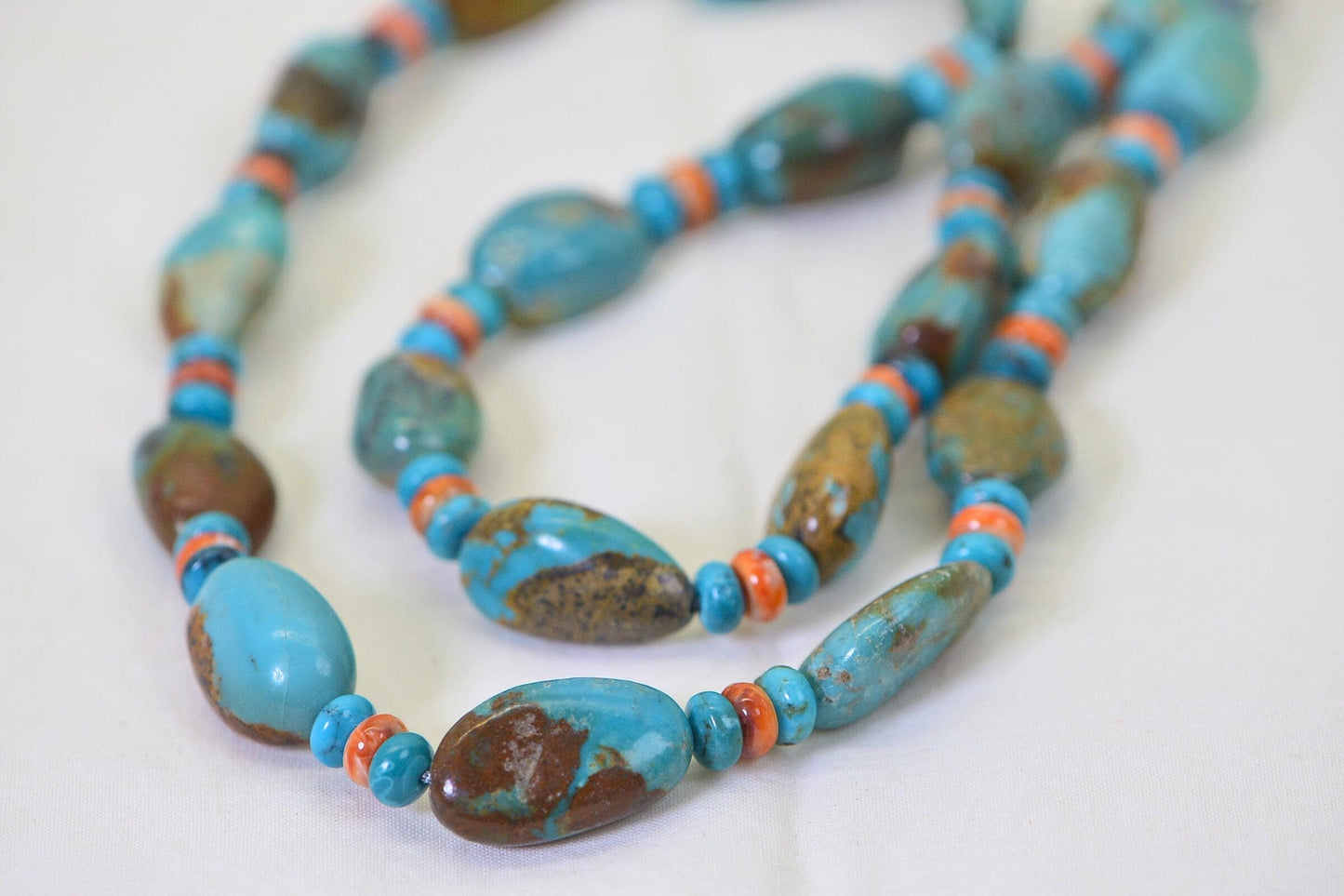 Genuine Royston, Kingman & Oyster Shell Turquoise Necklace Long 22 inches
