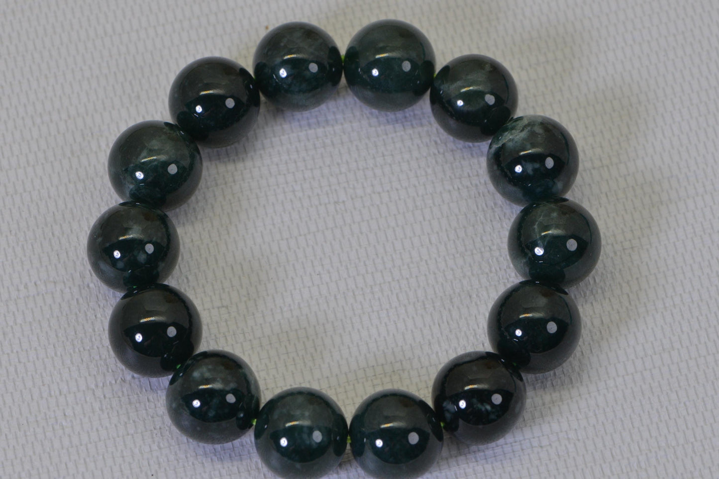 14.5mm Natural Burma Jade  Beaded Bracelet Elastic Cord Lucky Jade Bracelet