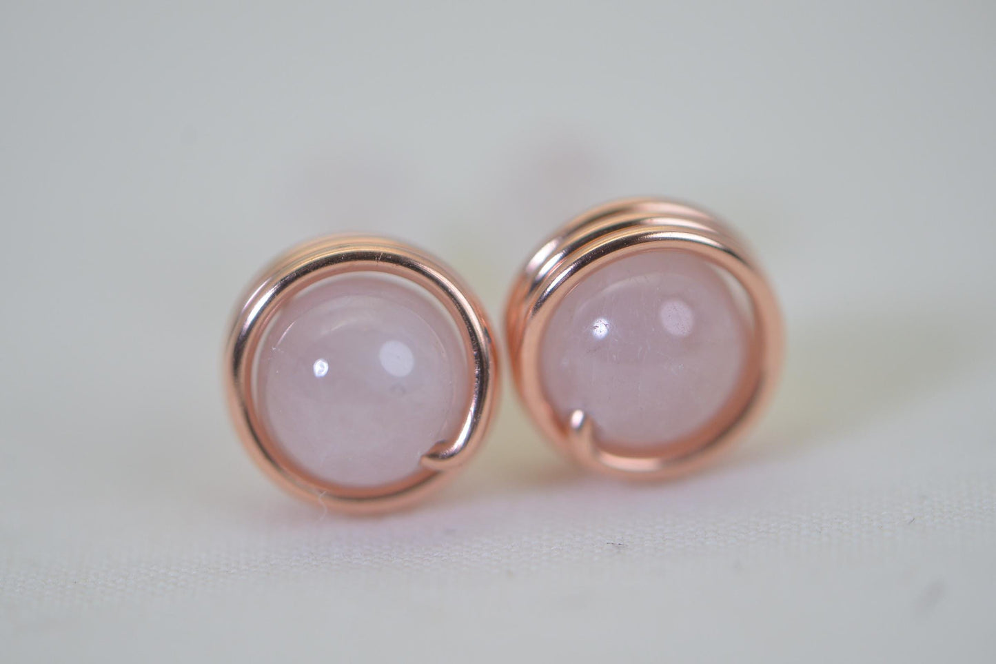 Natural Kunzite Light Purple- Pink  Handmade Copper Wire Wrapped Stud Earrings