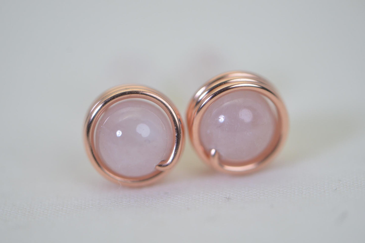 Natural Kunzite Light Purple- Pink  Handmade Copper Wire Wrapped Stud Earrings
