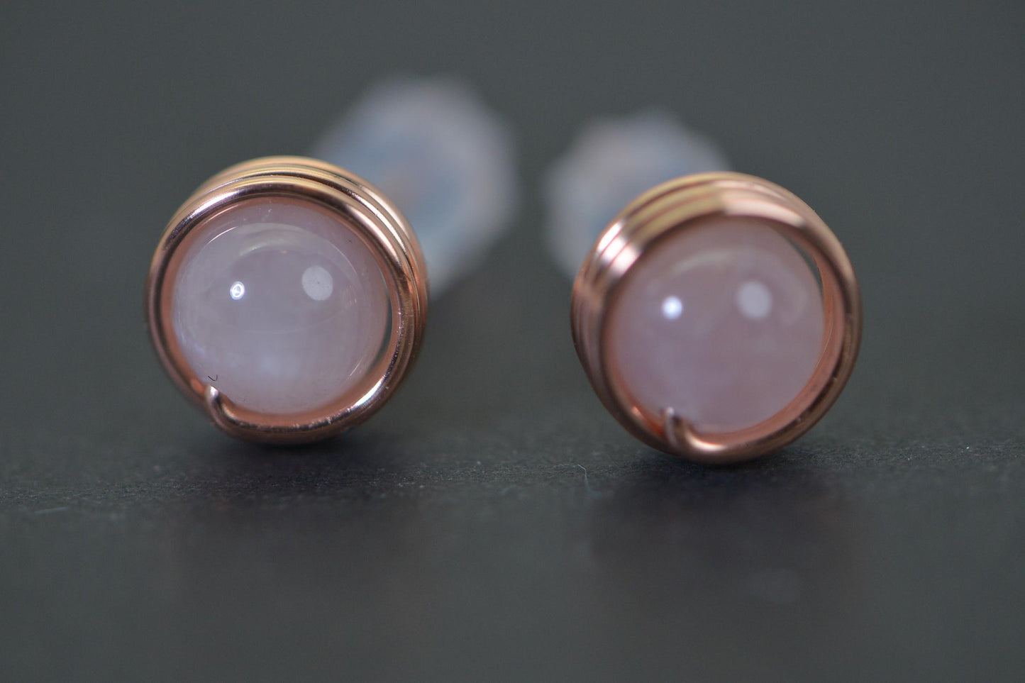 Natural Kunzite Light Purple- Pink  Handmade Copper Wire Wrapped Stud Earrings