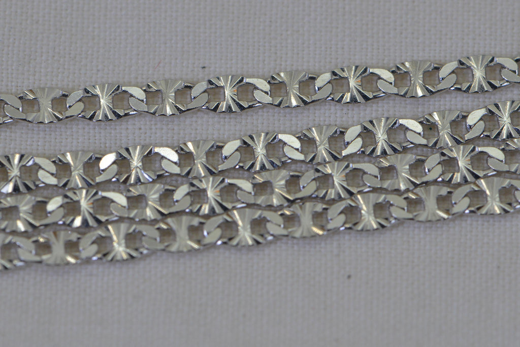 14K White Gold Over Sterling Silver Chain  Diamond Cut Flat Anchor Link