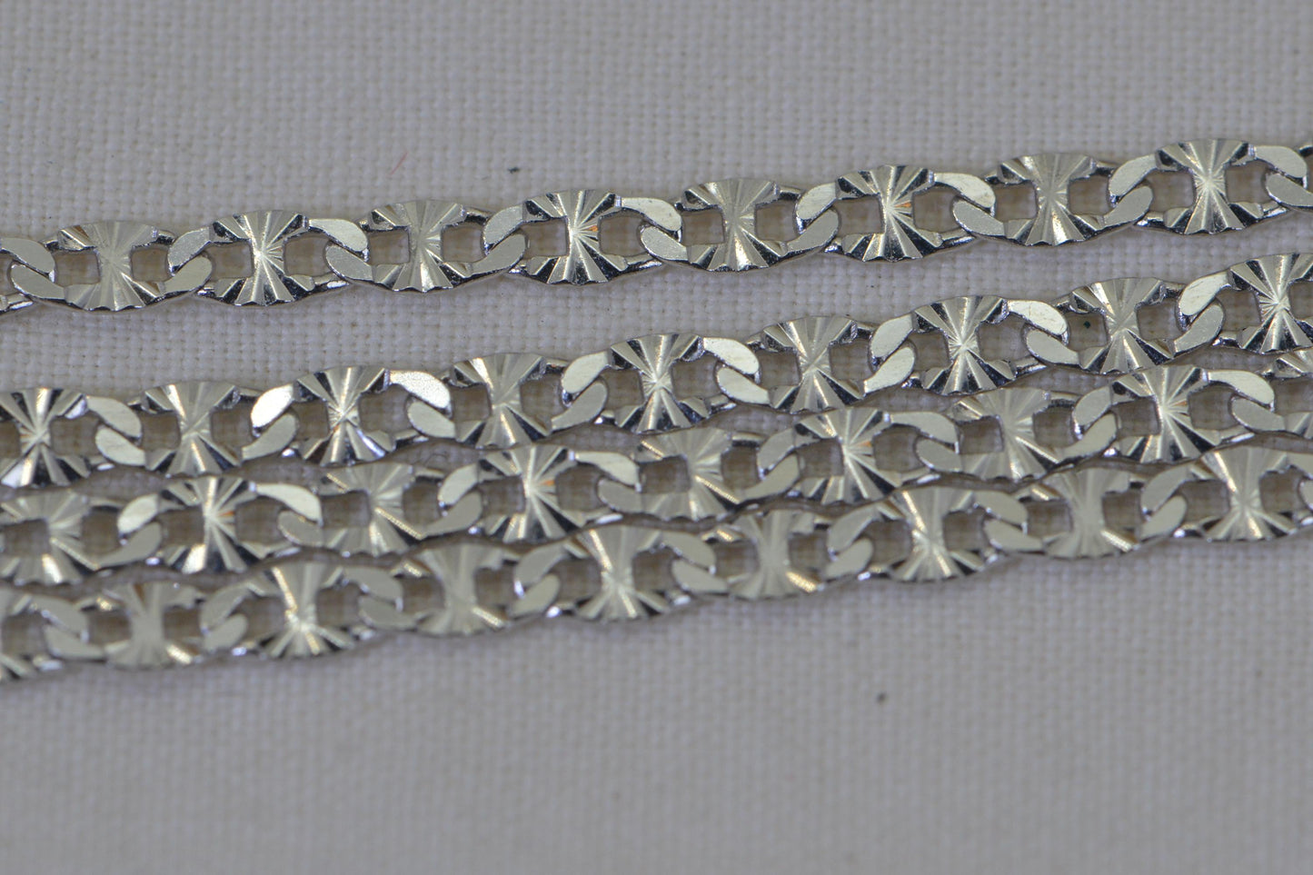 14K White Gold Over Sterling Silver Chain  Diamond Cut Flat Anchor Link
