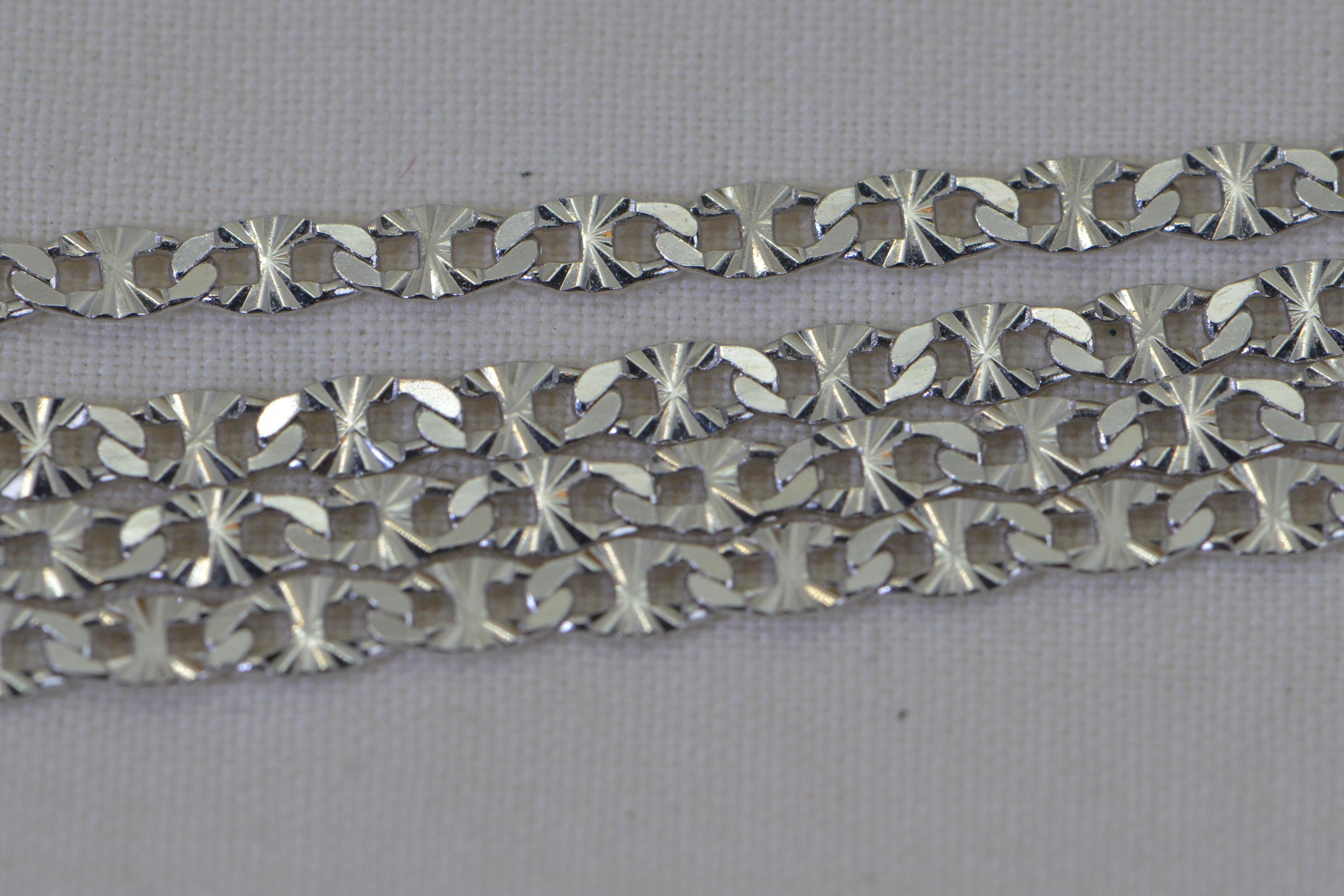 14K White Gold Over Sterling Silver Chain  Diamond Cut Flat Anchor Link