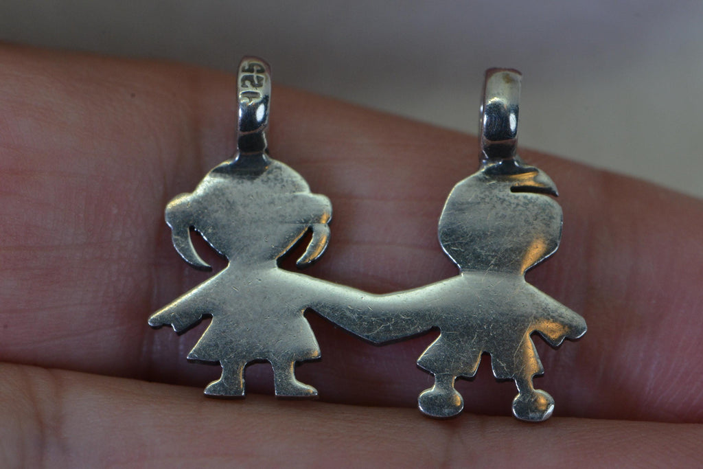 Tous Silver Sweet Dolls Pendant Boy and Girl  holding hands