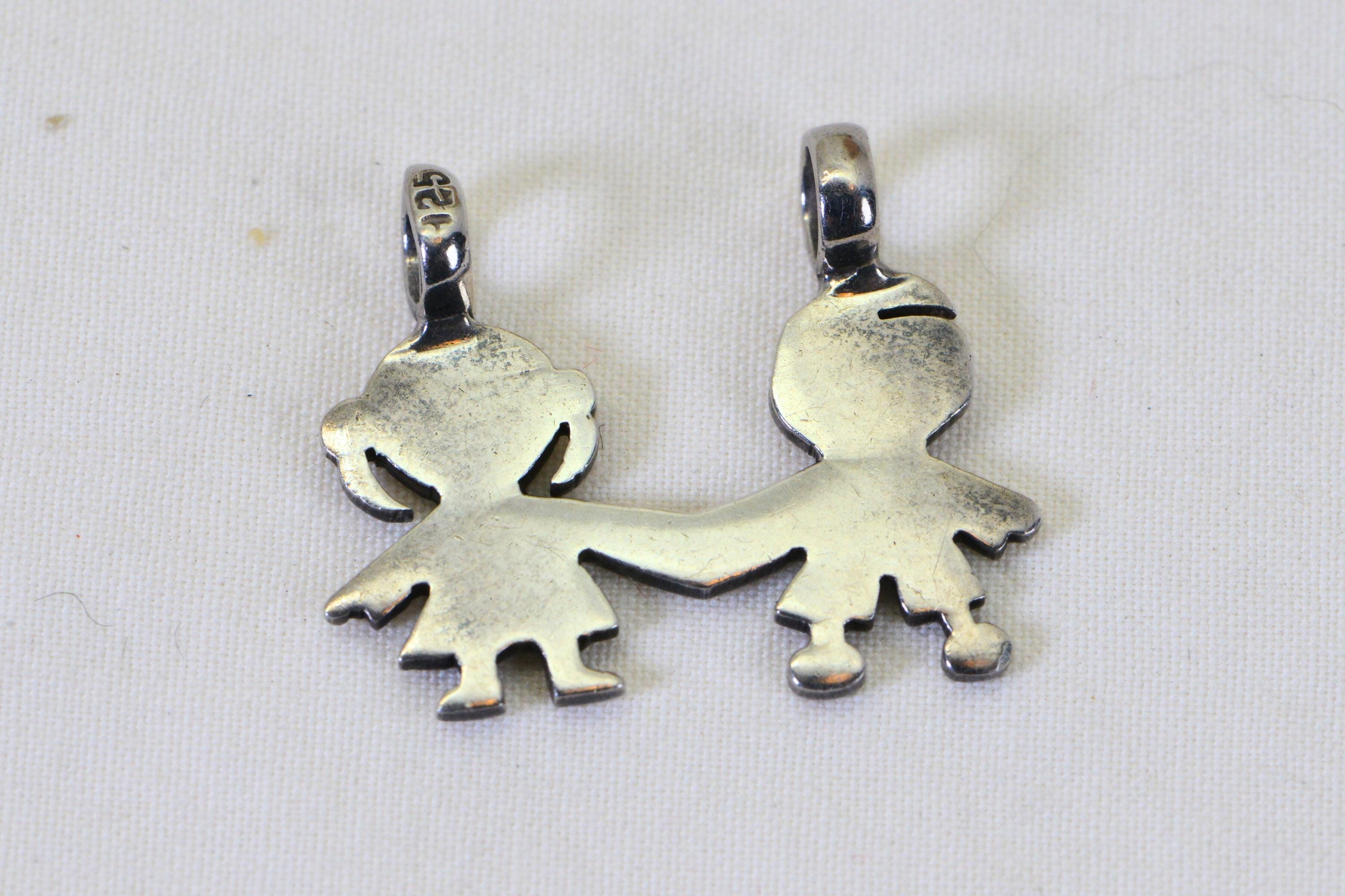 Tous Silver Sweet Dolls Pendant Boy and Girl  holding hands