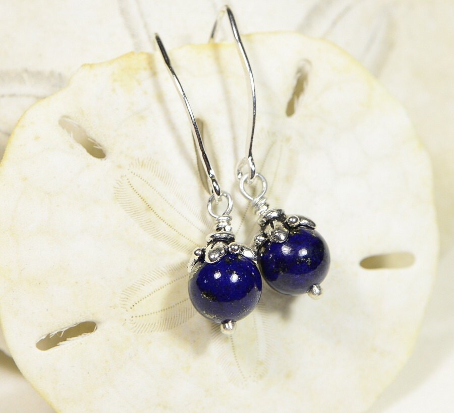 Lapis Lazuli Drop Earrings: Sterling Silver V-Wire, Gemstone Jewelry
