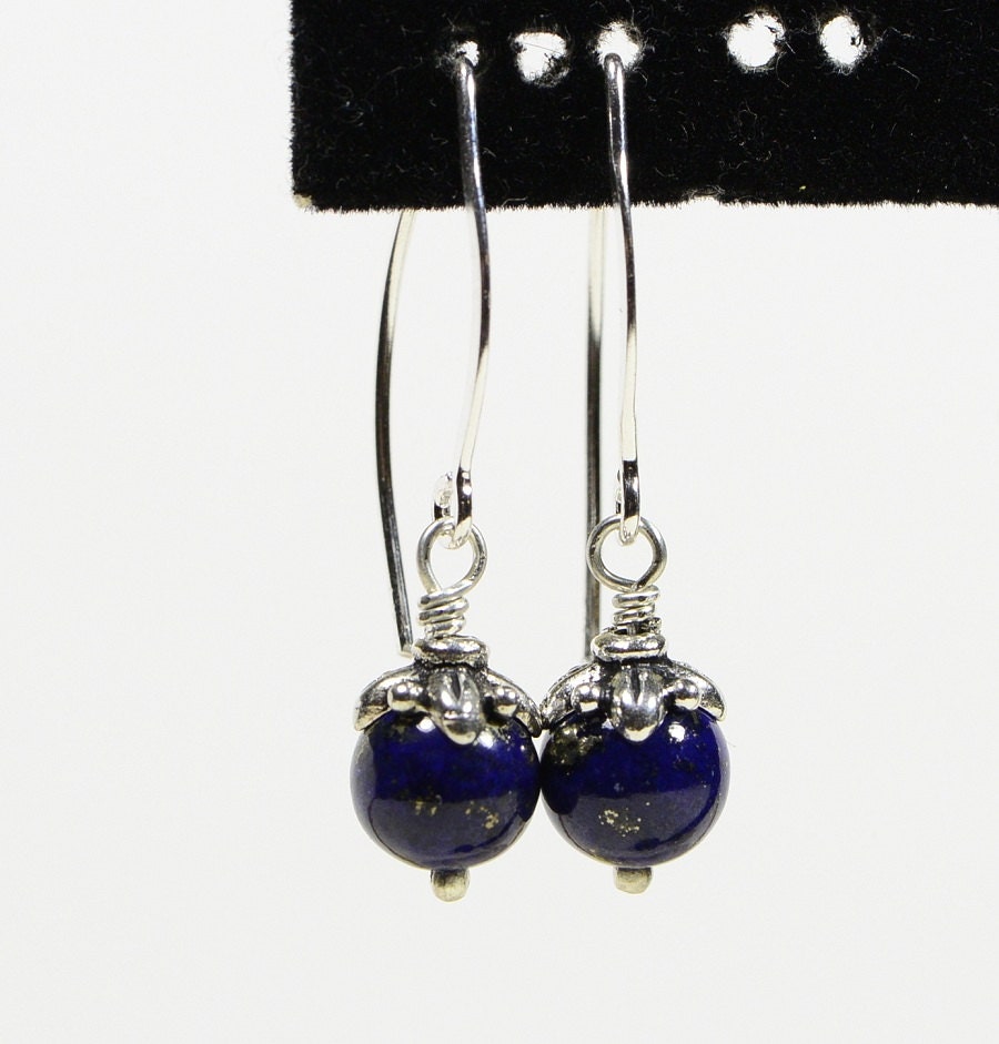 Lapis Lazuli Drop Earrings: Sterling Silver V-Wire, Gemstone Jewelry
