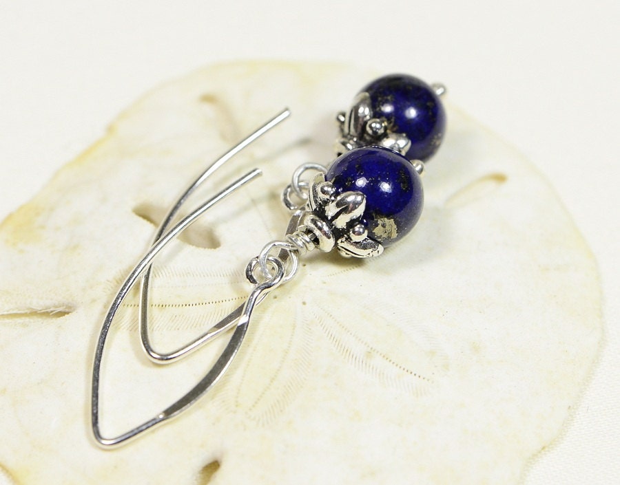 Lapis Lazuli Drop Earrings: Sterling Silver V-Wire, Gemstone Jewelry