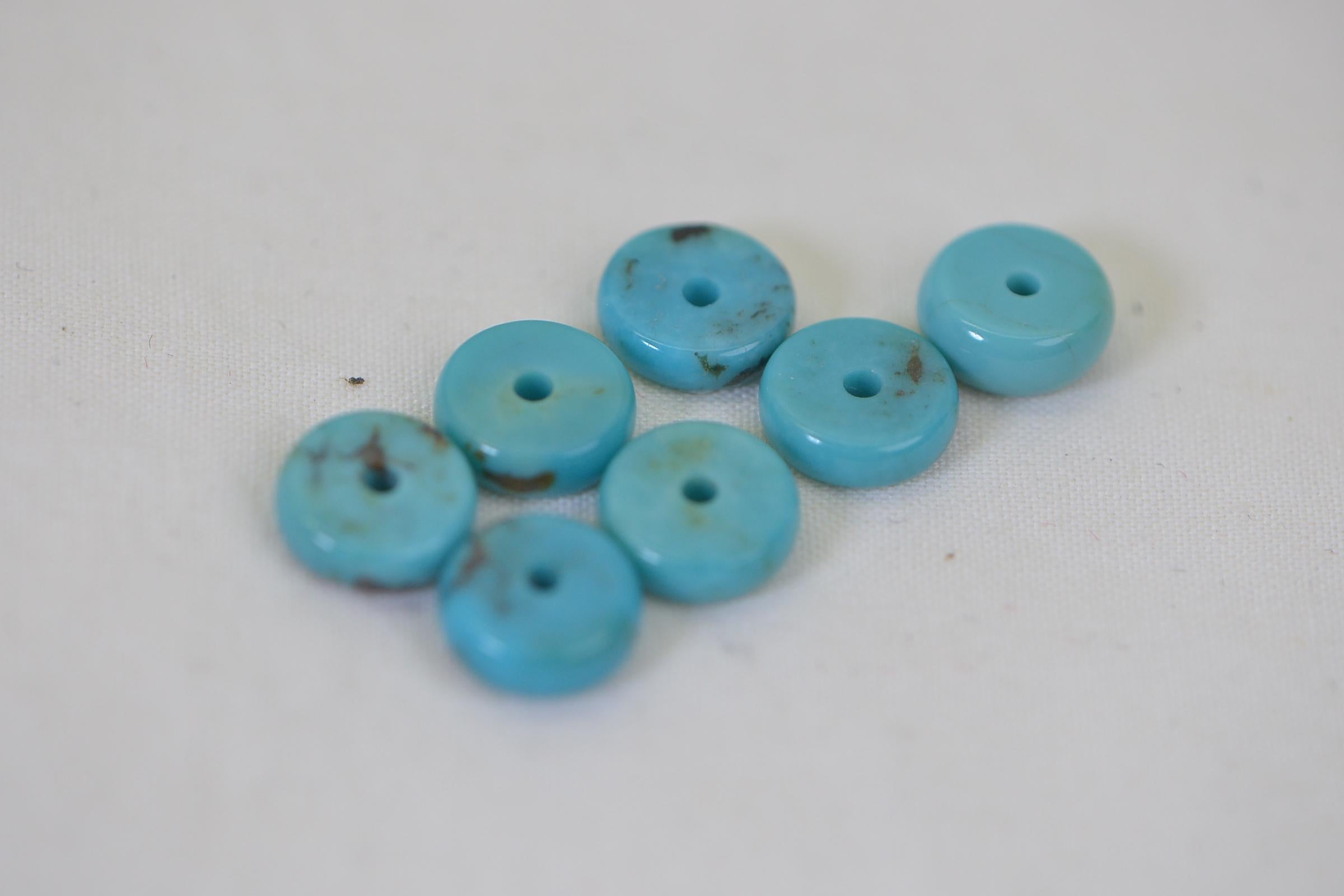 Natural Arizona blue Turquoise 8mm Donut Pendant 7 pieces lot