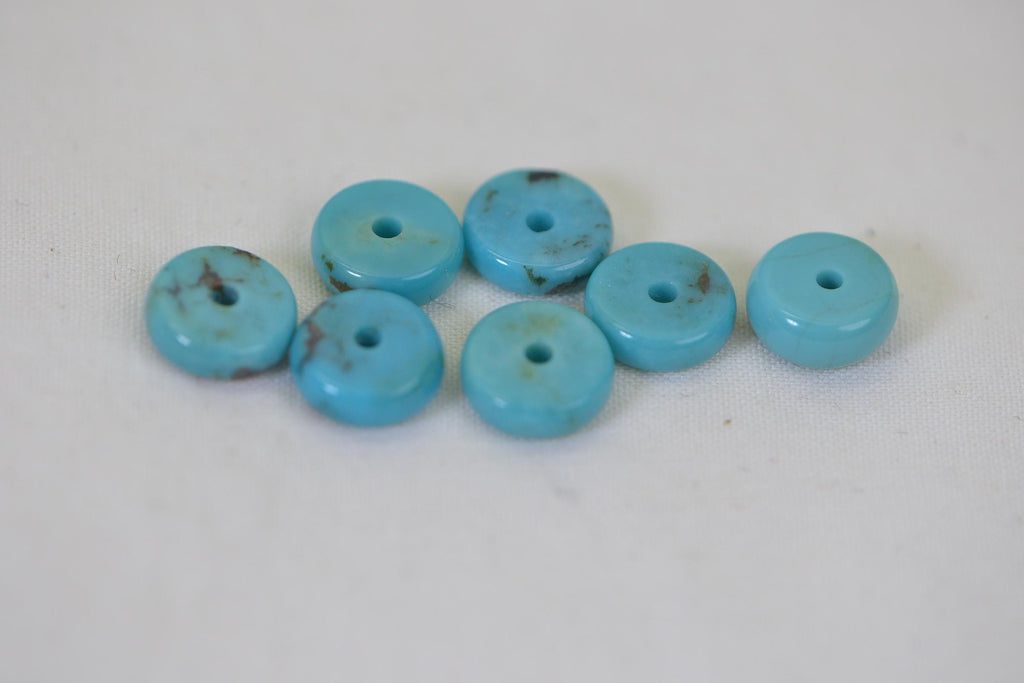 Natural Arizona blue Turquoise 8mm Donut Pendant 7 pieces lot