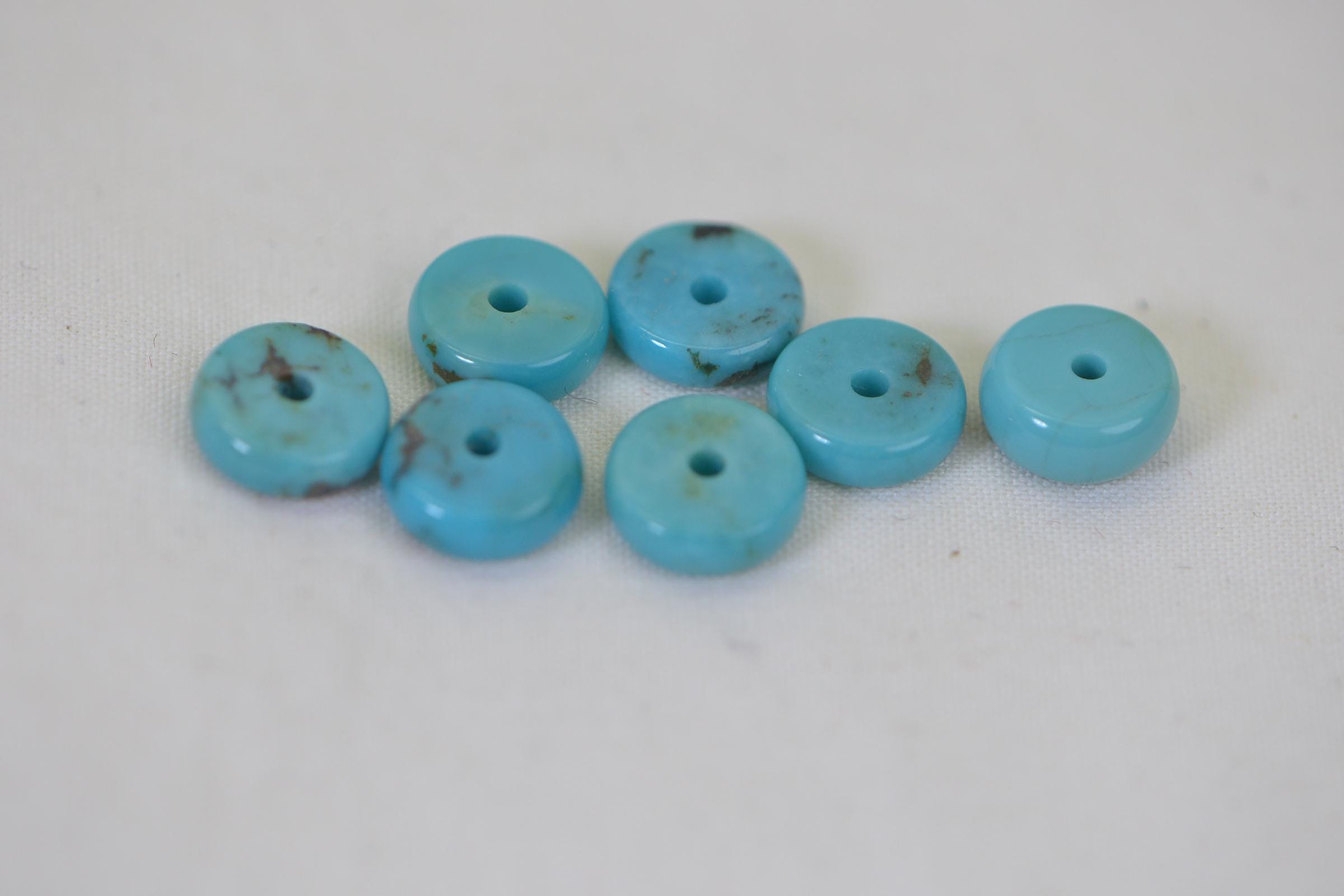 Natural Arizona blue Turquoise 8mm Donut Pendant 7 pieces lot