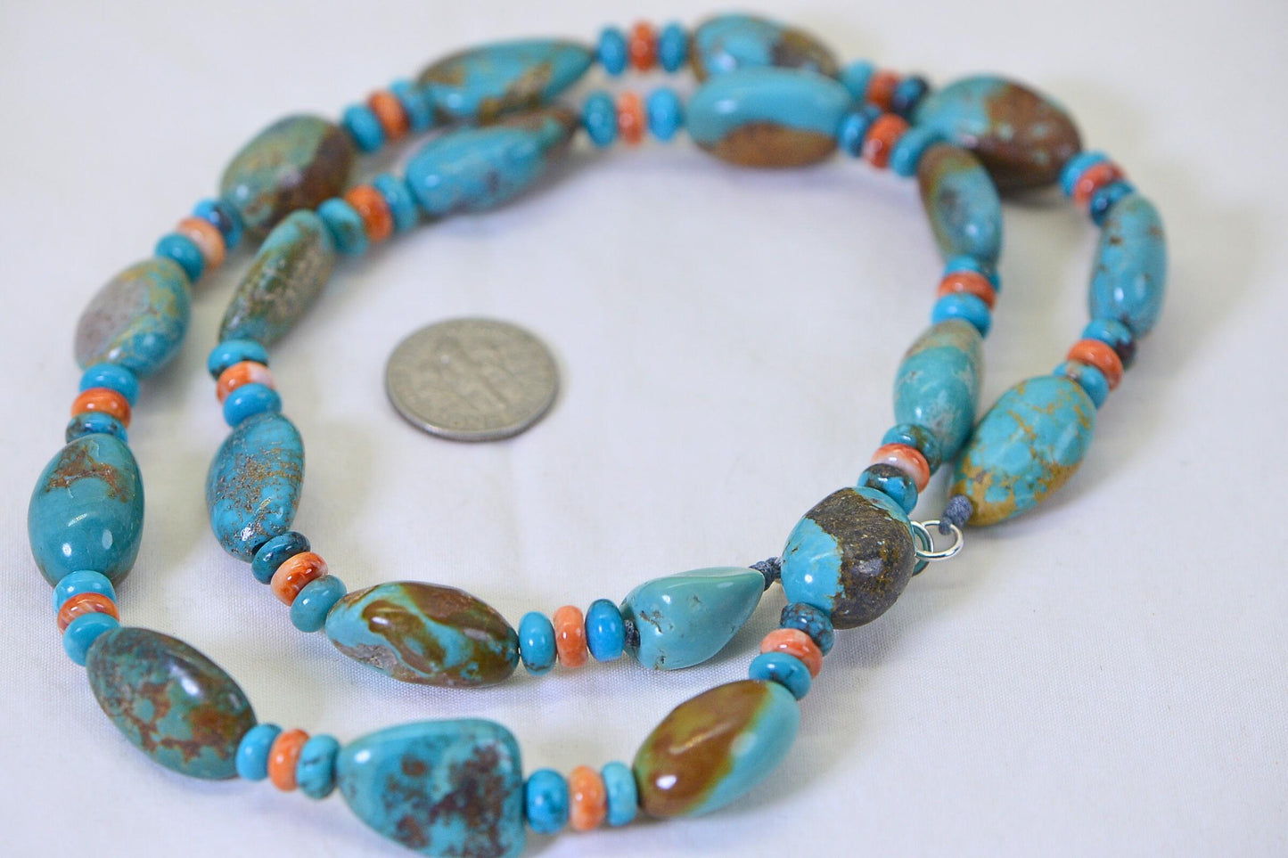 Genuine Royston, Kingman & Oyster Shell Turquoise Necklace Long 22 inches