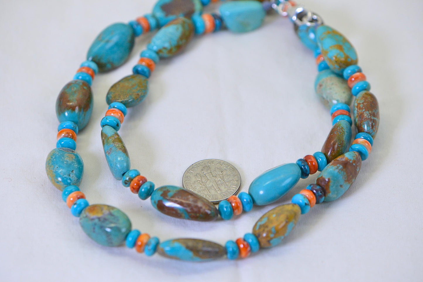 Genuine Royston, Kingman & Oyster Shell Turquoise Necklace Long 22 inches
