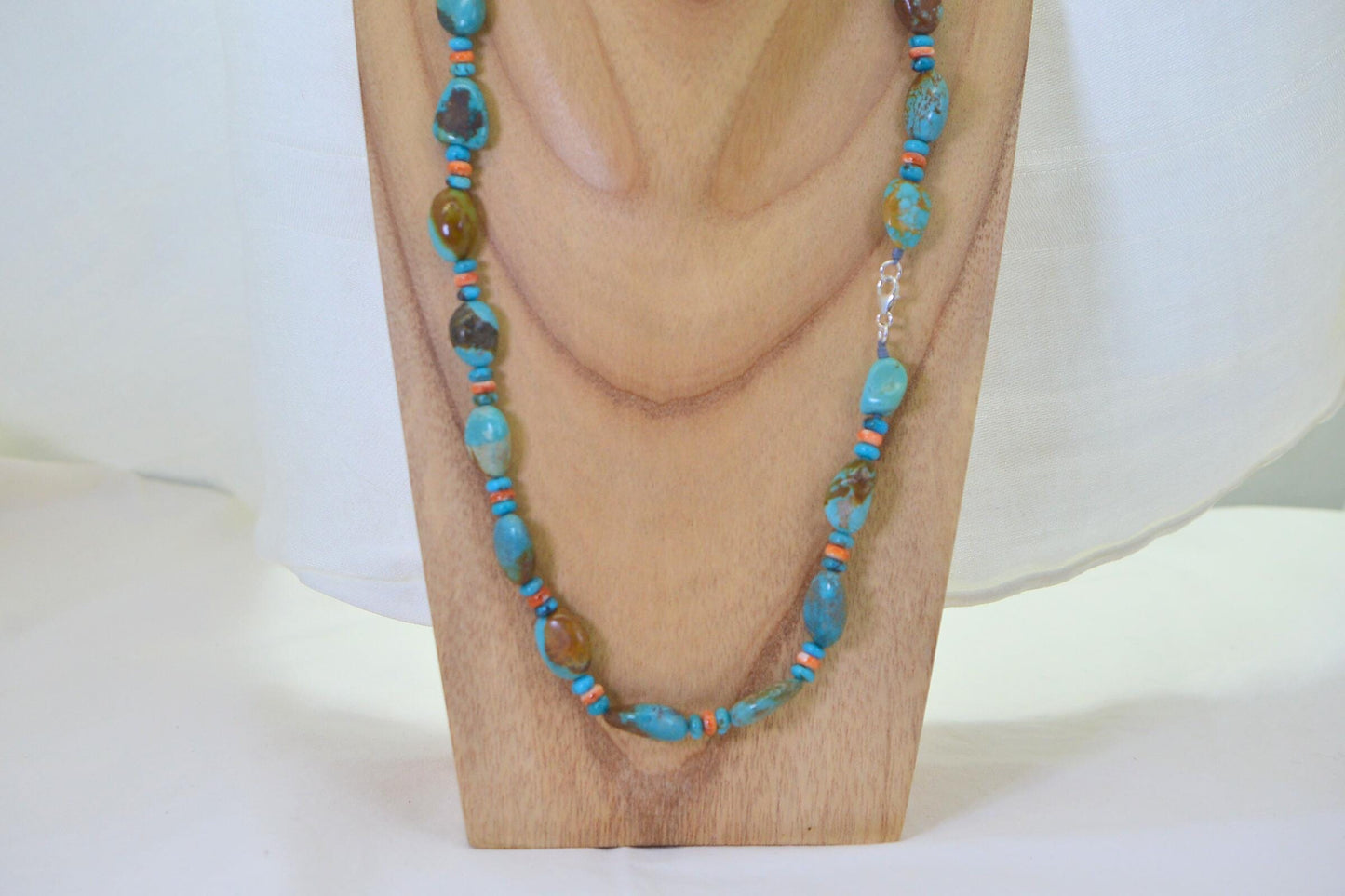 Genuine Royston, Kingman & Oyster Shell Turquoise Necklace Long 22 inches