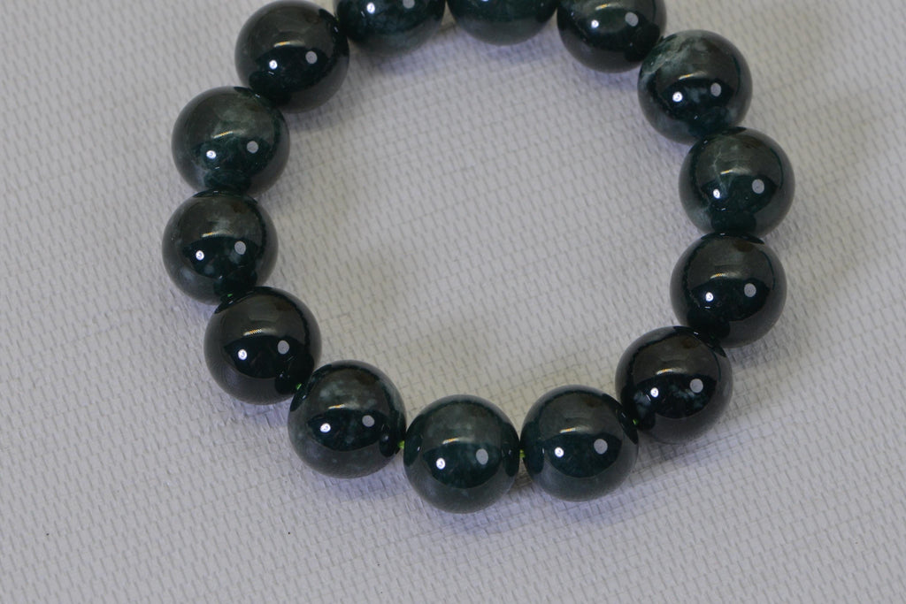 14.5mm Natural Burma Jade  Beaded Bracelet Elastic Cord Lucky Jade Bracelet