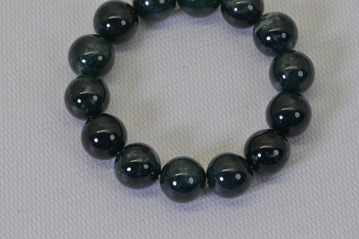 14.5mm Natural Burma Jade  Beaded Bracelet Elastic Cord Lucky Jade Bracelet