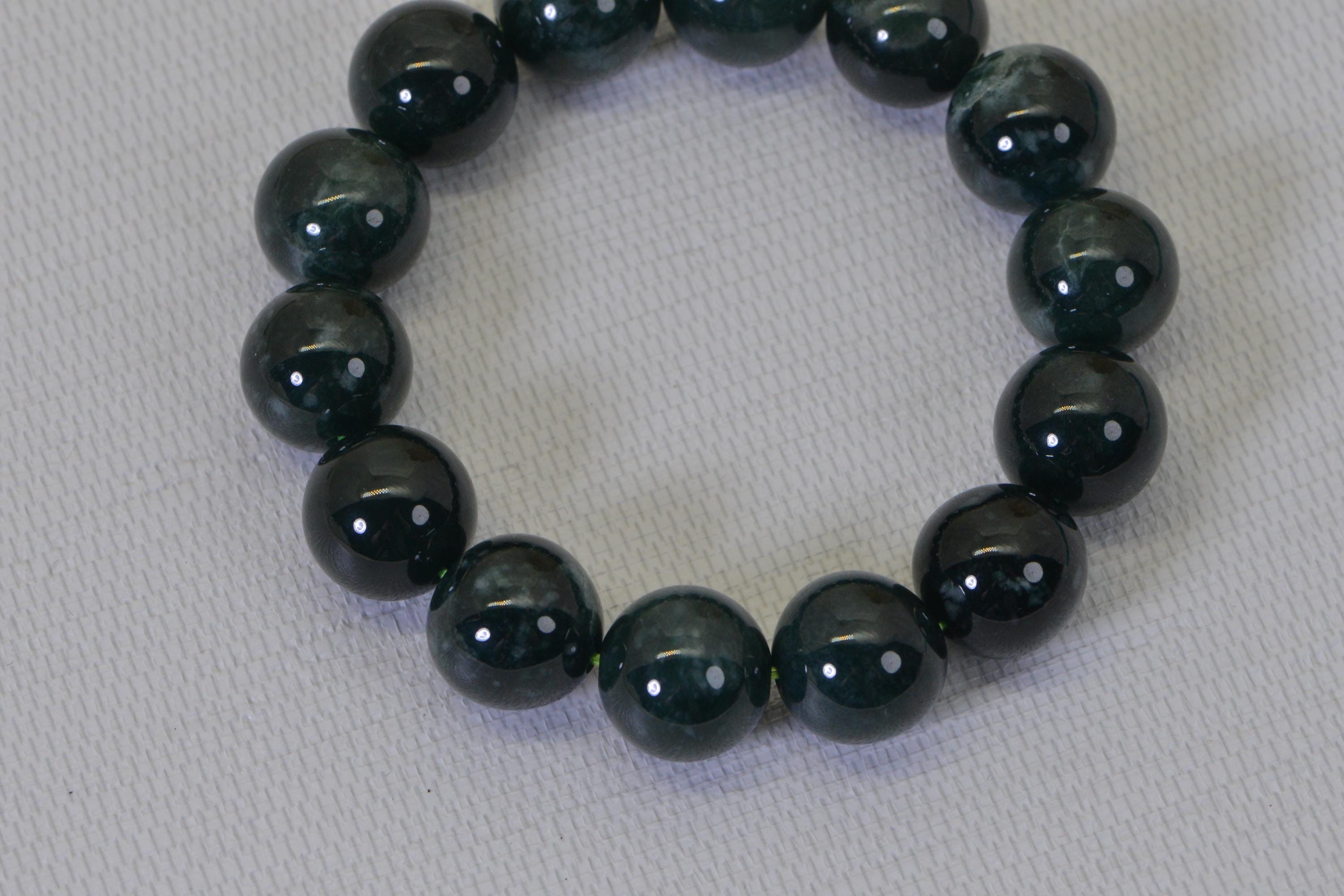 14.5mm Natural Burma Jade  Beaded Bracelet Elastic Cord Lucky Jade Bracelet