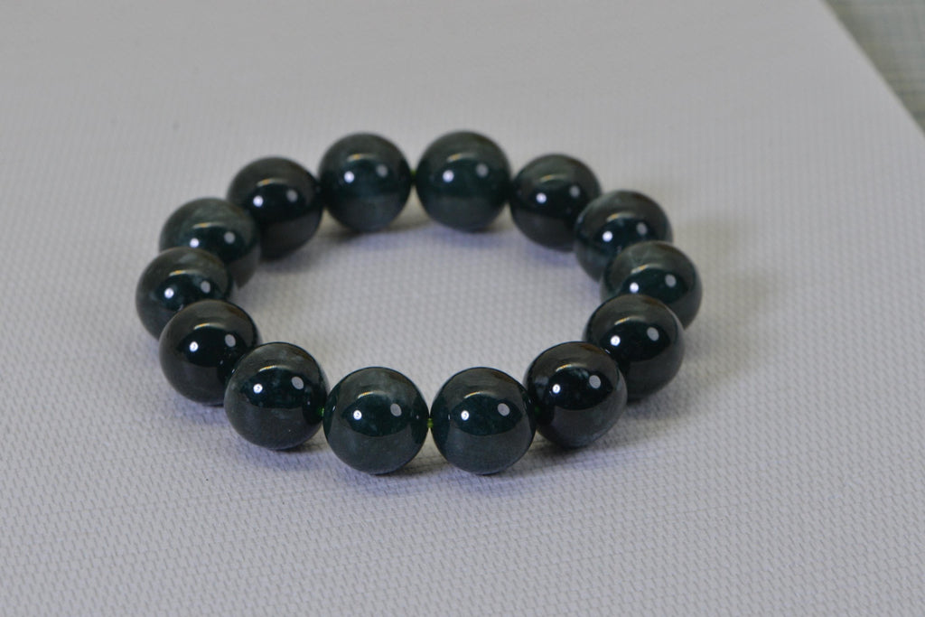 14.5mm Natural Burma Jade  Beaded Bracelet Elastic Cord Lucky Jade Bracelet