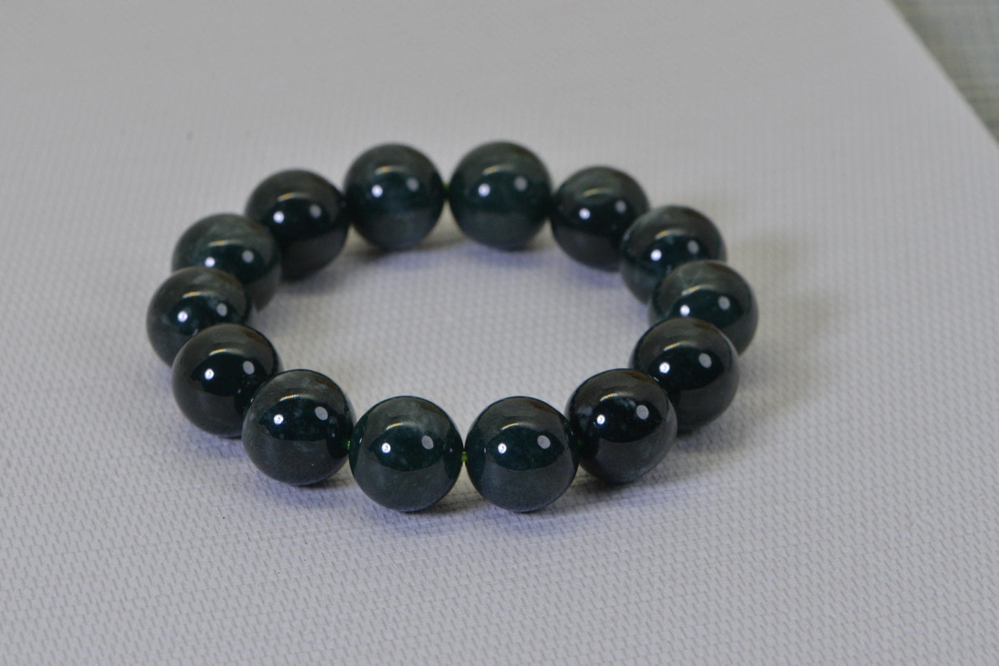 14.5mm Natural Burma Jade  Beaded Bracelet Elastic Cord Lucky Jade Bracelet