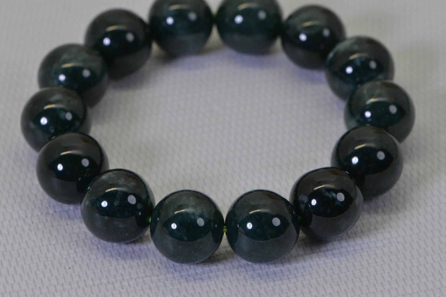 14.5mm Natural Burma Jade  Beaded Bracelet Elastic Cord Lucky Jade Bracelet