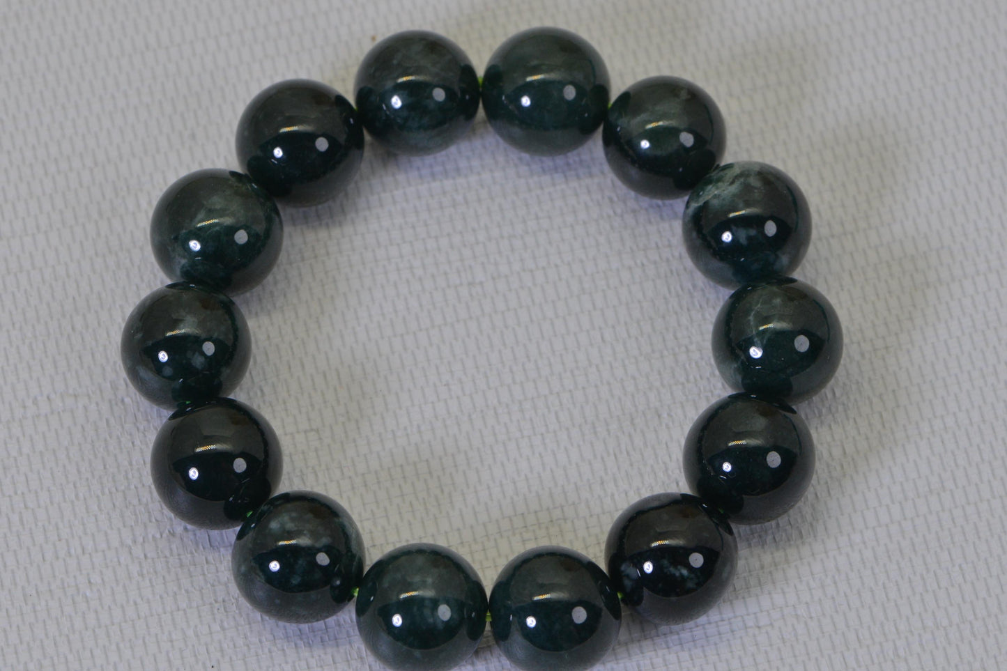 14.5mm Natural Burma Jade  Beaded Bracelet Elastic Cord Lucky Jade Bracelet