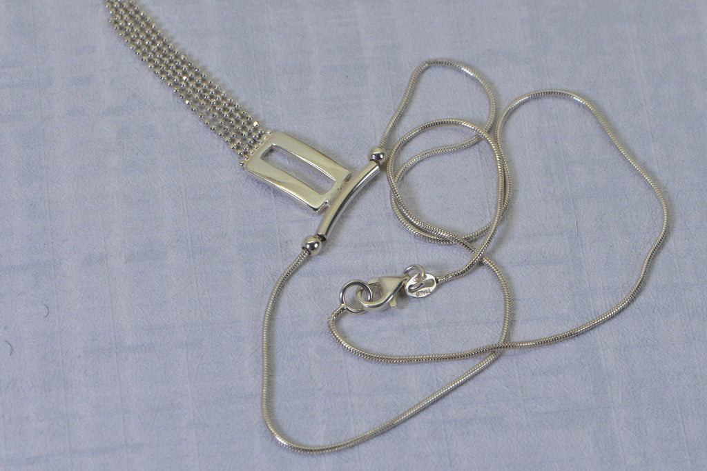 Bow  Chain Sterling Silver Lariat Tacel  Necklace: rectangle