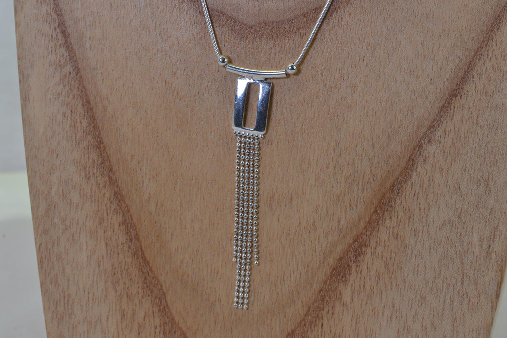 Bow  Chain Sterling Silver Lariat Tacel  Necklace: rectangle