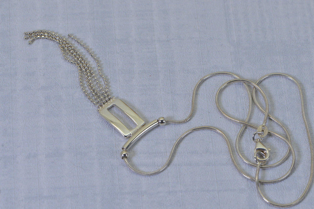 Bow  Chain Sterling Silver Lariat Tacel  Necklace: rectangle