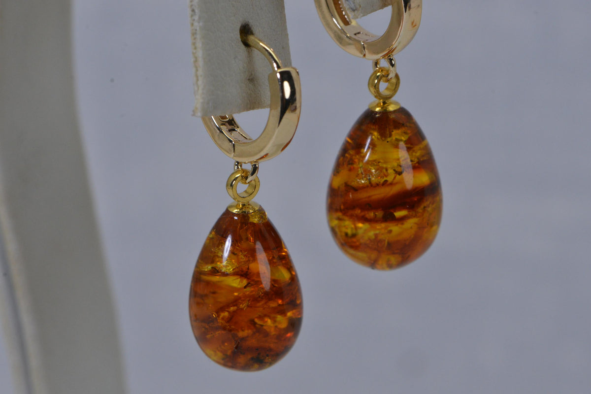 Baltic Amber Teardrop Earrings  14K Gold Over Sterling Silver Earrings Gemstone Jewelry Earrings