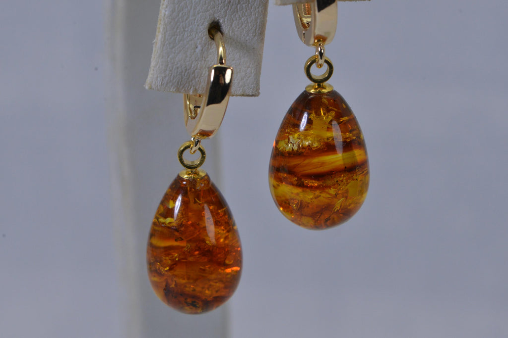 Baltic Amber Teardrop Earrings  14K Gold Over Sterling Silver Earrings Gemstone Jewelry Earrings
