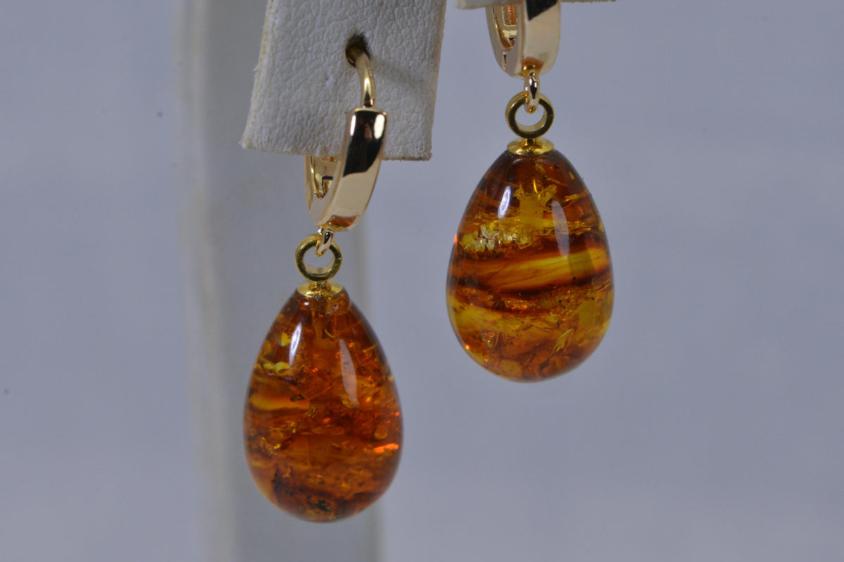 Baltic Amber Teardrop Earrings  14K Gold Over Sterling Silver Earrings Gemstone Jewelry Earrings
