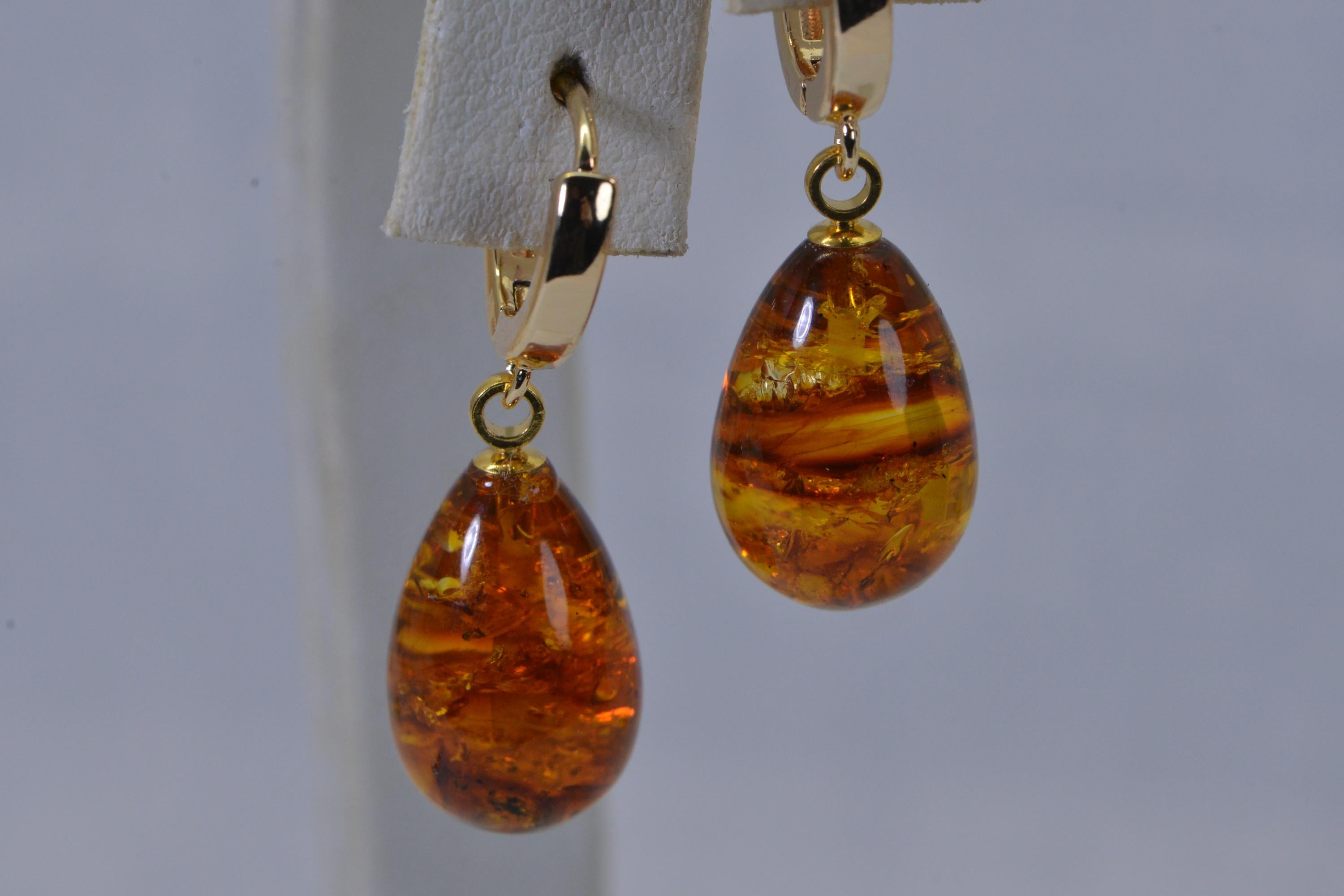 Baltic Amber Teardrop Earrings  14K Gold Over Sterling Silver Earrings Gemstone Jewelry Earrings