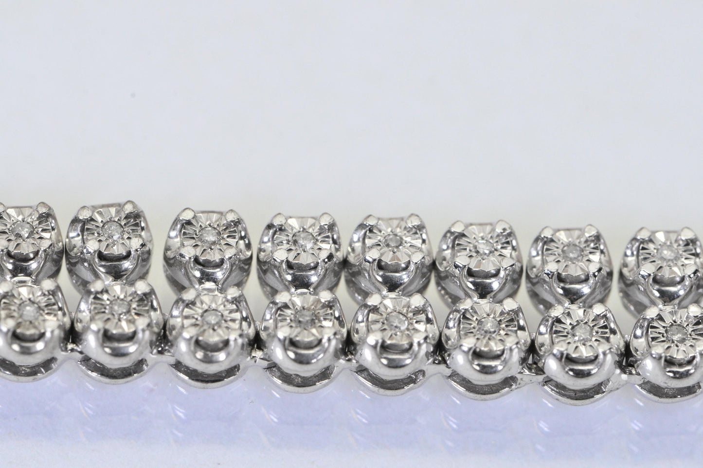 Double Row Natural Diamond Tennis Necklace – 14K White Gold Finish over Sterling Silver