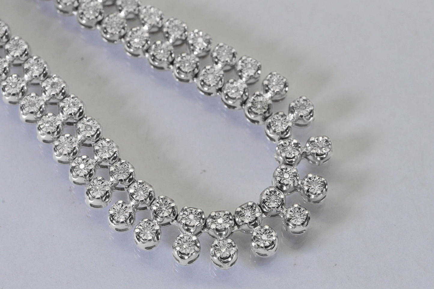 Double Row Natural Diamond Tennis Necklace – 14K White Gold Finish over Sterling Silver
