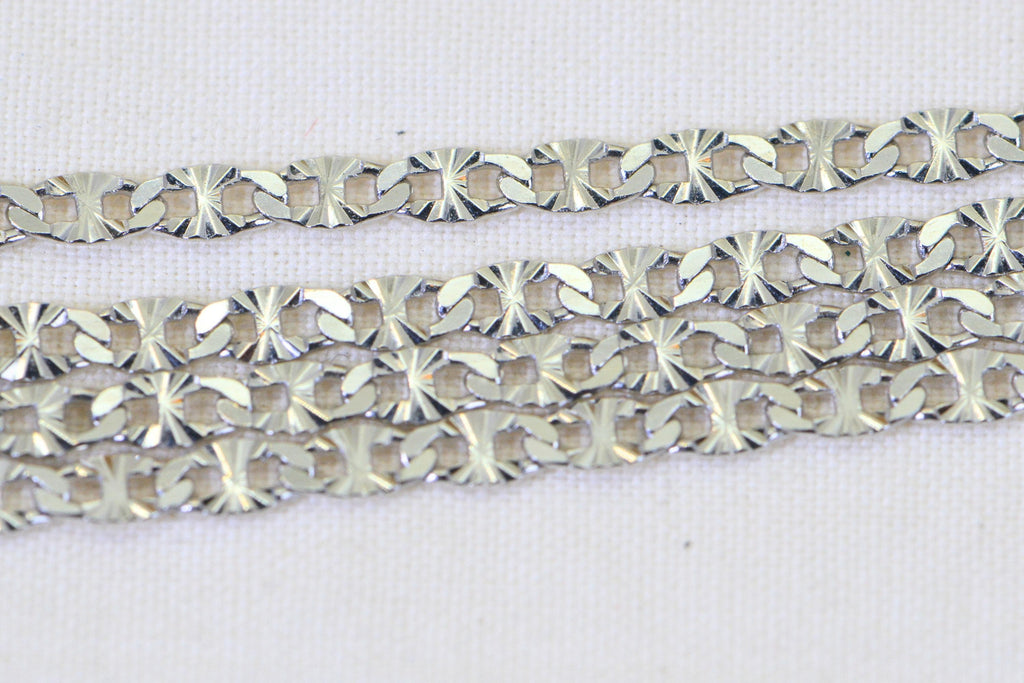 14K White Gold Over Sterling Silver Chain  Diamond Cut Flat Anchor Link