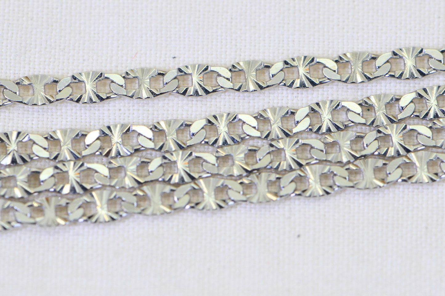14K White Gold Over Sterling Silver Chain  Diamond Cut Flat Anchor Link