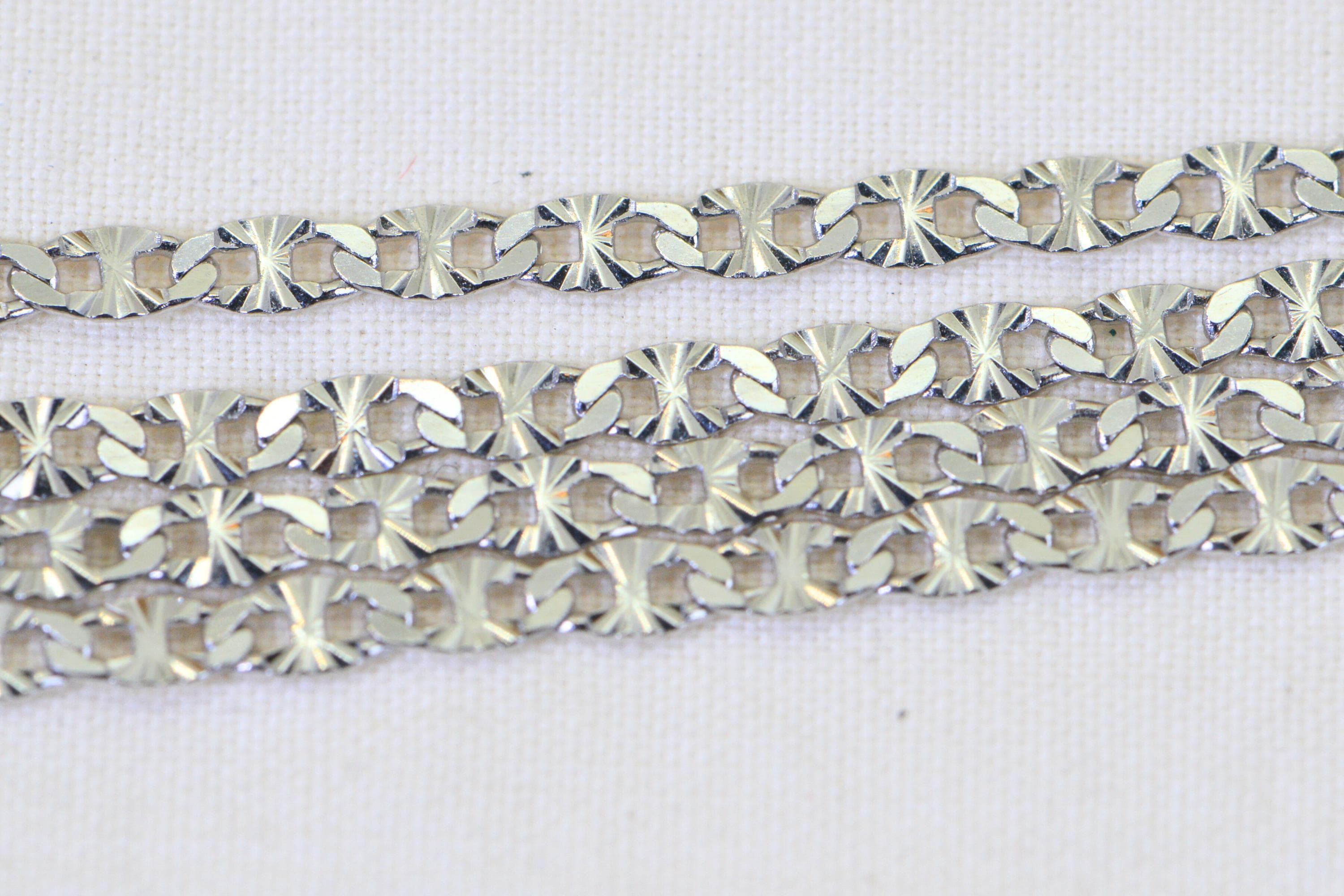 14K White Gold Over Sterling Silver Chain  Diamond Cut Flat Anchor Link