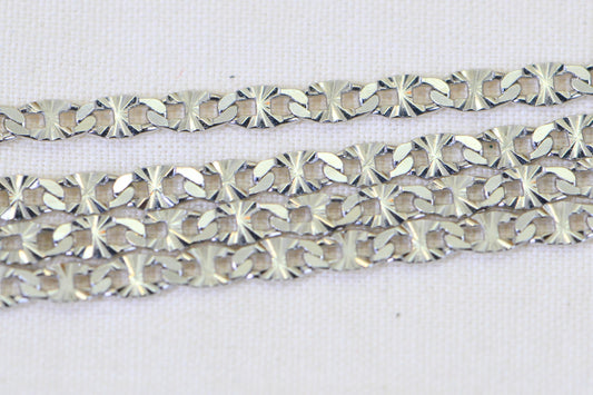 14K White Gold Over Sterling Silver Chain  Diamond Cut Flat Anchor Link
