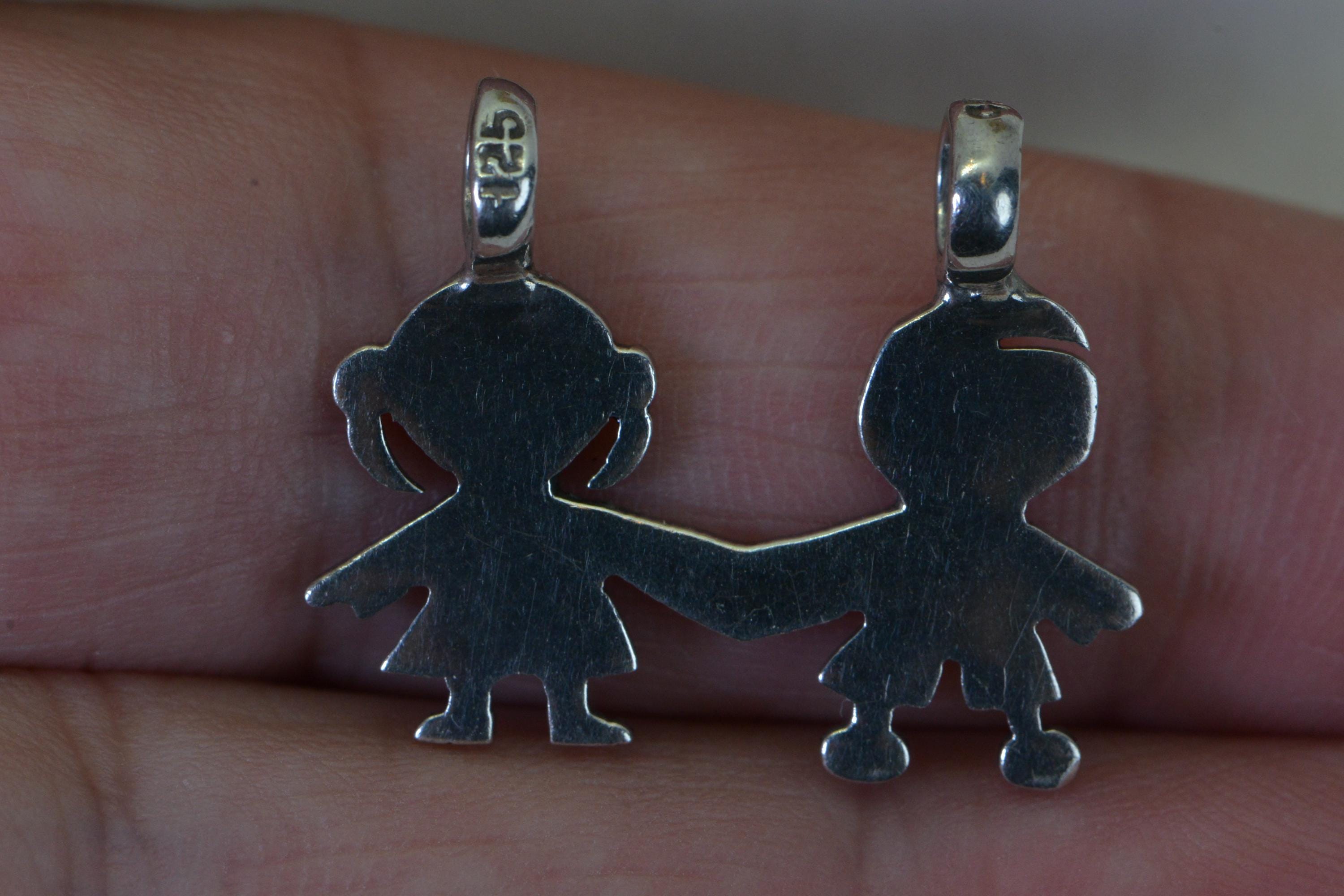 Tous Silver Sweet Dolls Pendant Boy and Girl  holding hands