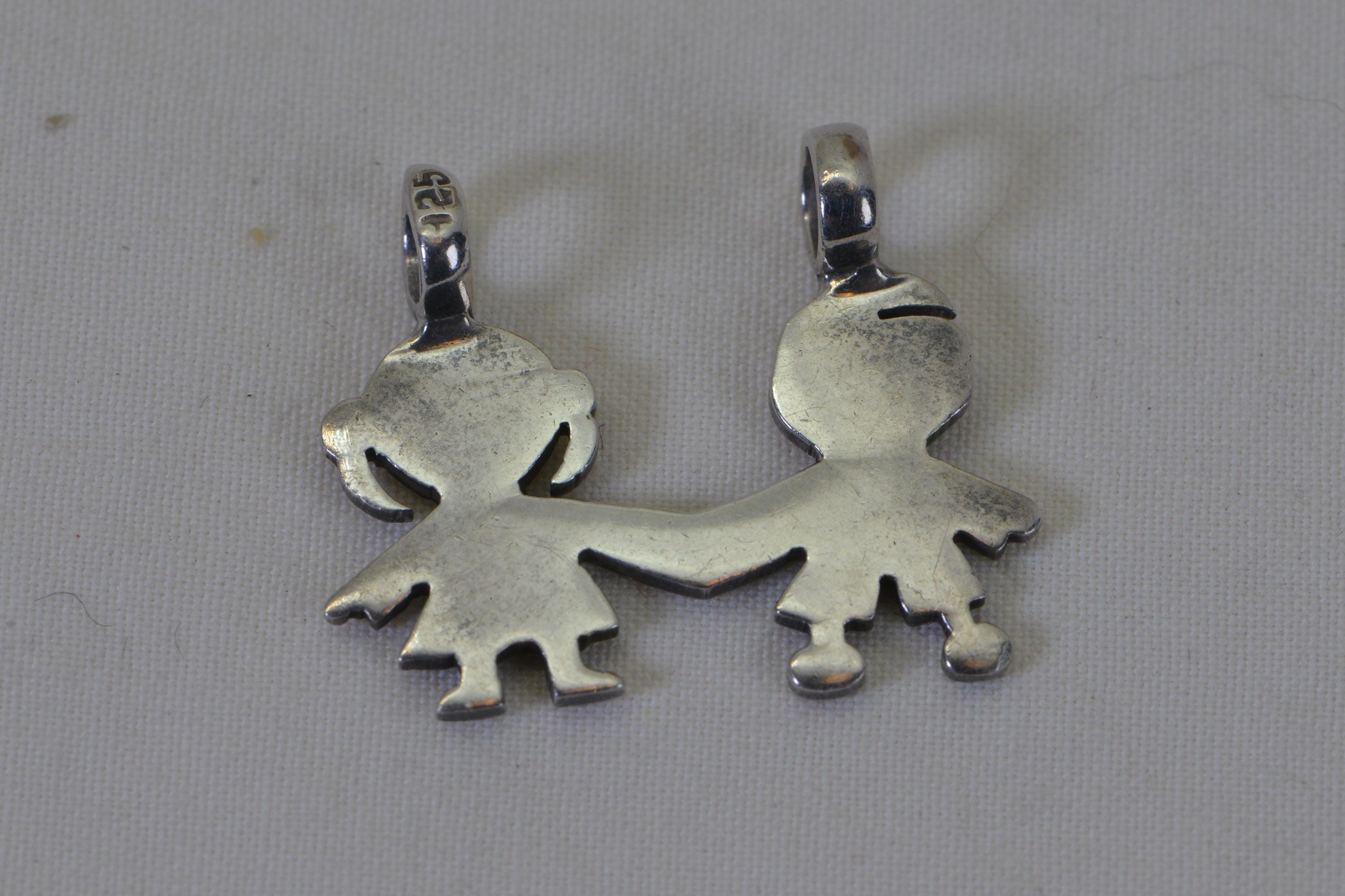 Tous Silver Sweet Dolls Pendant Boy and Girl  holding hands