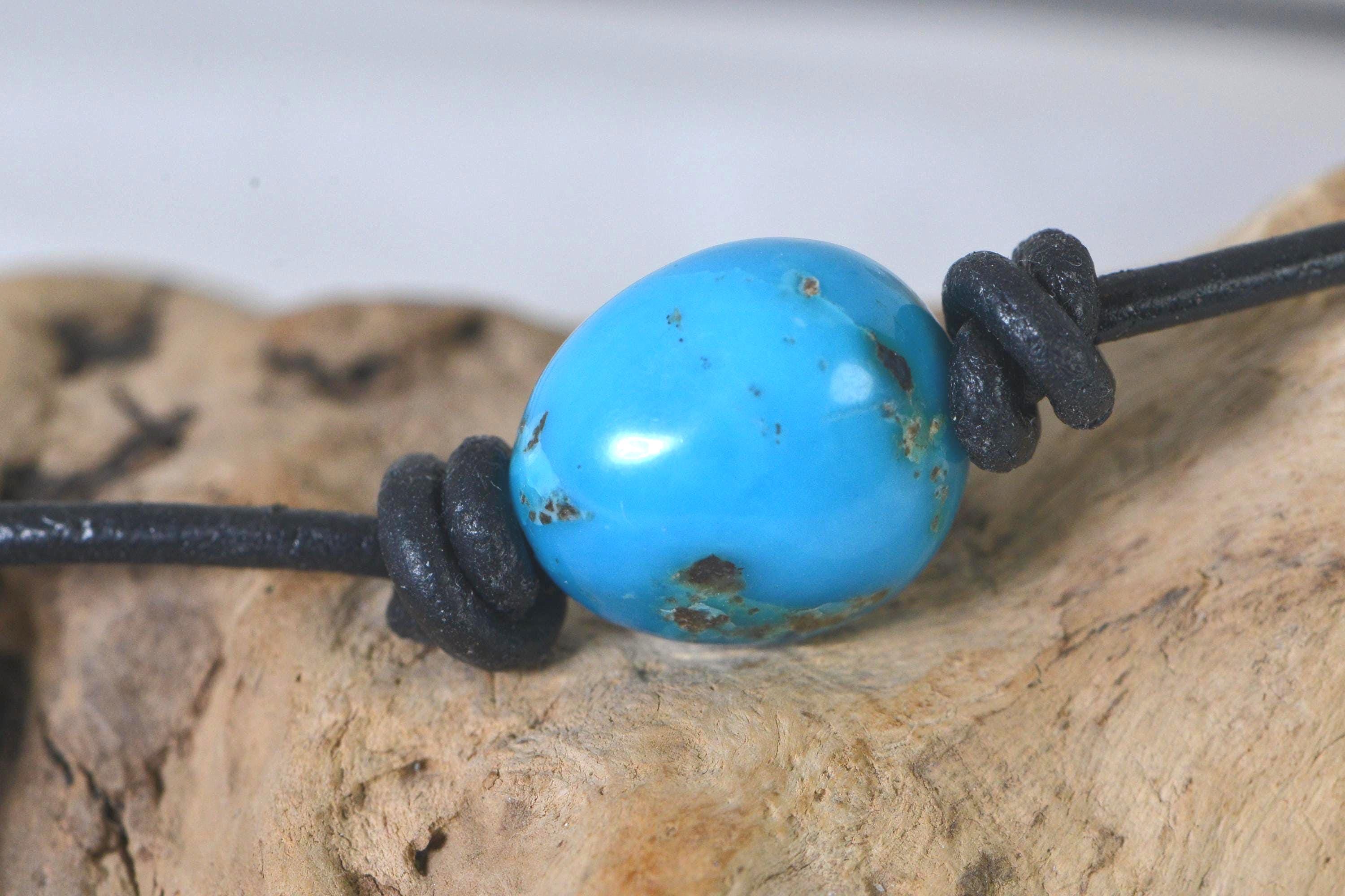 Arizona  Turquoise Choker Necklace Single Large Stone   Turquoise On Leather Cord