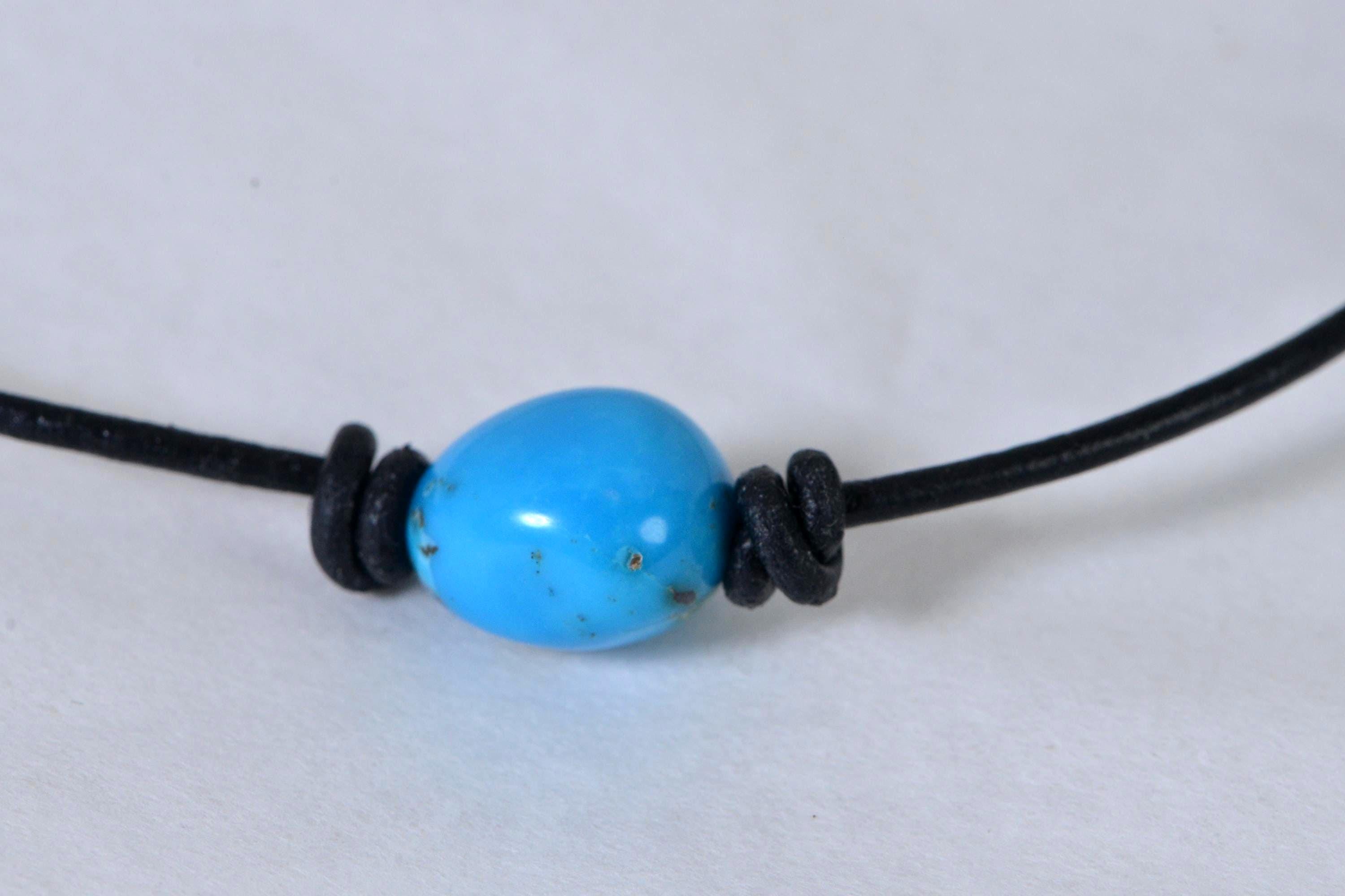 Arizona  Turquoise Choker Necklace Single Large Stone   Turquoise On Leather Cord