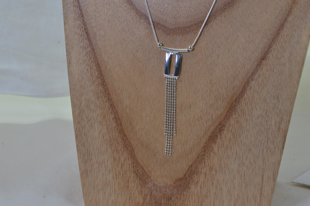 Bow  Chain Sterling Silver Lariat Tacel  Necklace: rectangle