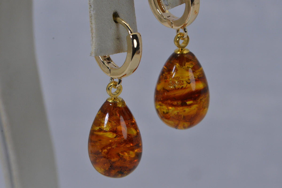 Baltic Amber Teardrop Earrings  14K Gold Over Sterling Silver Earrings Gemstone Jewelry Earrings