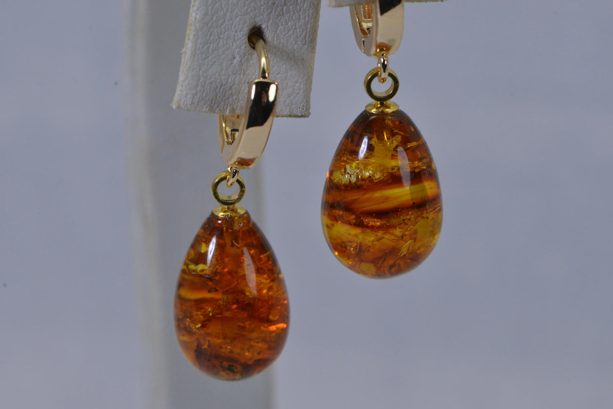 Baltic Amber Teardrop Earrings  14K Gold Over Sterling Silver Earrings Gemstone Jewelry Earrings