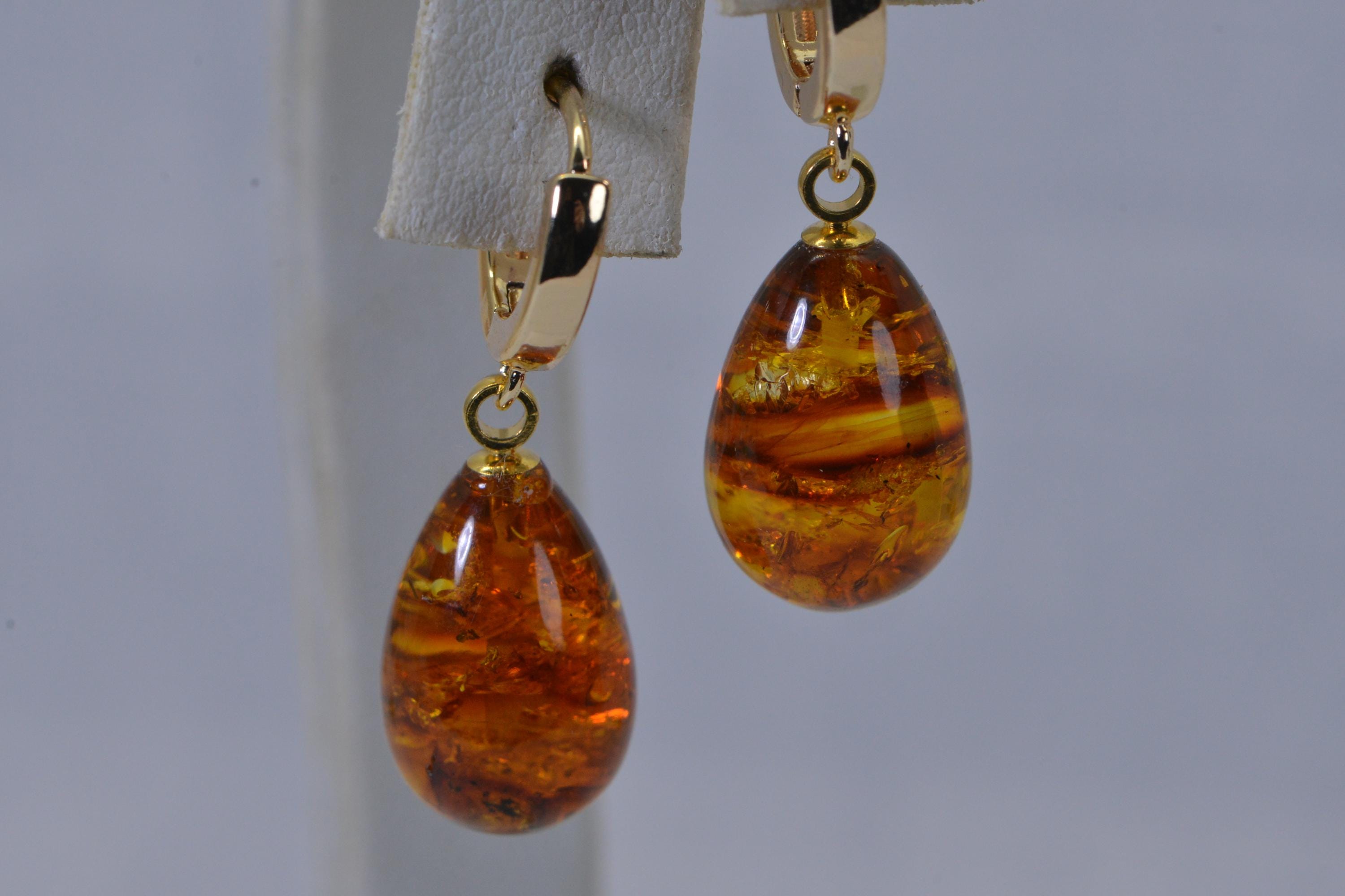 Baltic Amber Teardrop Earrings  14K Gold Over Sterling Silver Earrings Gemstone Jewelry Earrings