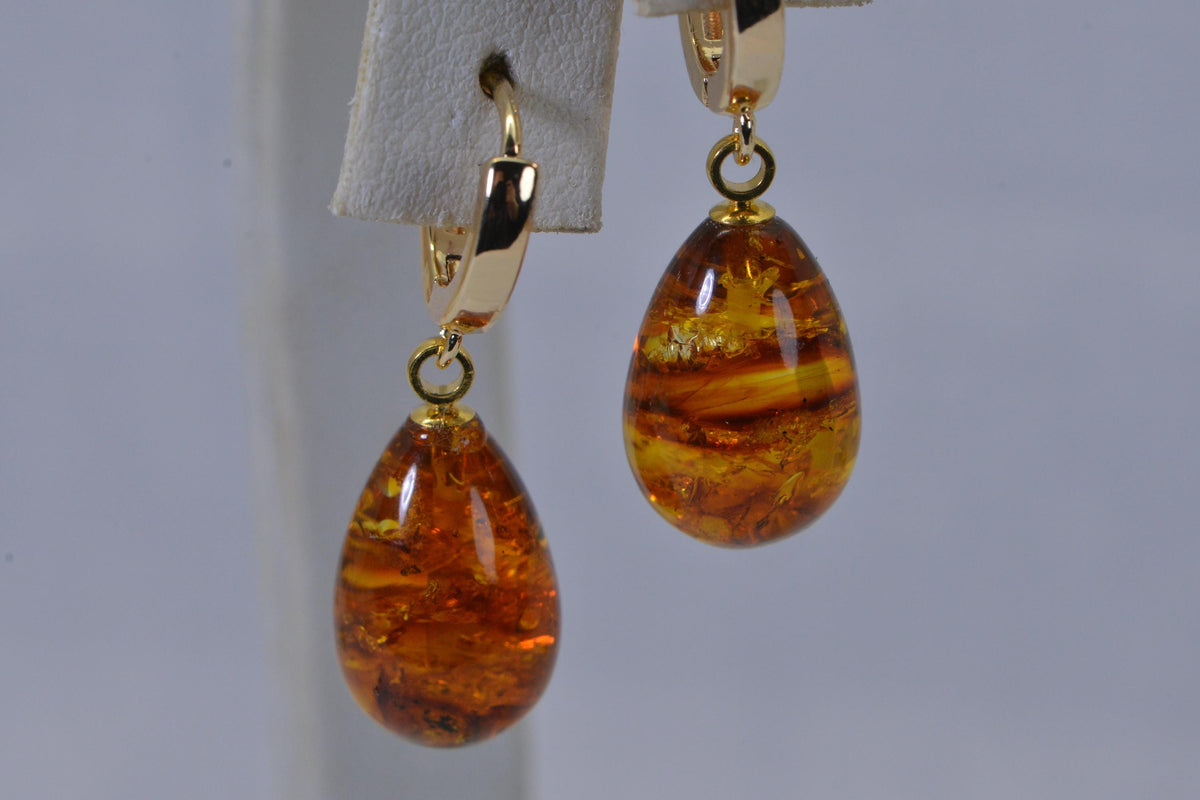 Baltic Amber Teardrop Earrings  14K Gold Over Sterling Silver Earrings Gemstone Jewelry Earrings