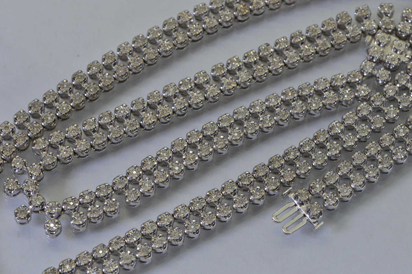 Double Row Natural Diamond Tennis Necklace – 14K White Gold Finish over Sterling Silver